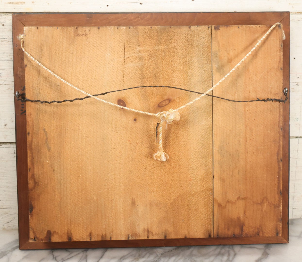Lot 005 - Antique Victorian Human Hair Work Wreath In Rectangular Shadow Box With White Bow, Center Hair Flower Bouquet, 23-3/4" x 20-3/8" x 3-1/2"