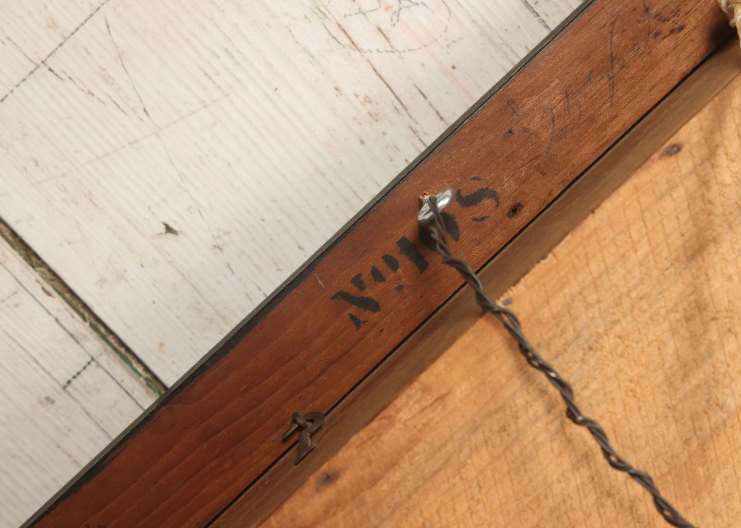 Lot 005 - Antique Victorian Human Hair Work Wreath In Rectangular Shadow Box With White Bow, Center Hair Flower Bouquet, 23-3/4" x 20-3/8" x 3-1/2"