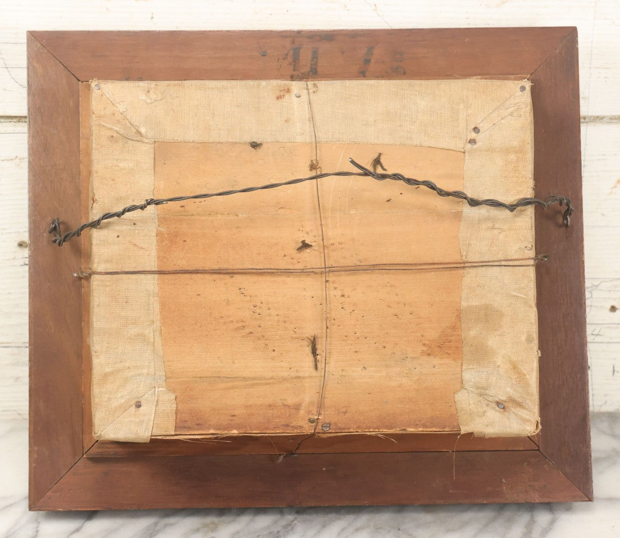 Lot 007 - Antique Victorian Human Hair Work Wreath In Rectangular Shadow Box With Center Flower Bouquet, Heart Shaped Wreath, 11-1/2" x 13-3/8" x 5"