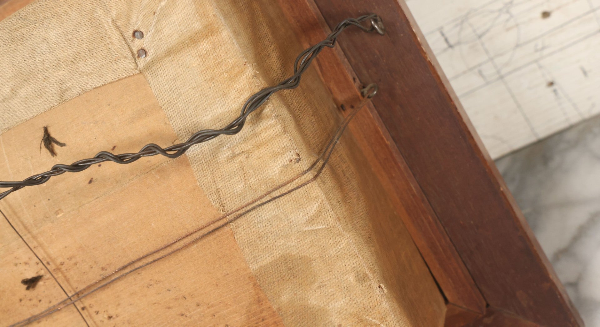 Lot 007 - Antique Victorian Human Hair Work Wreath In Rectangular Shadow Box With Center Flower Bouquet, Heart Shaped Wreath, 11-1/2" x 13-3/8" x 5"