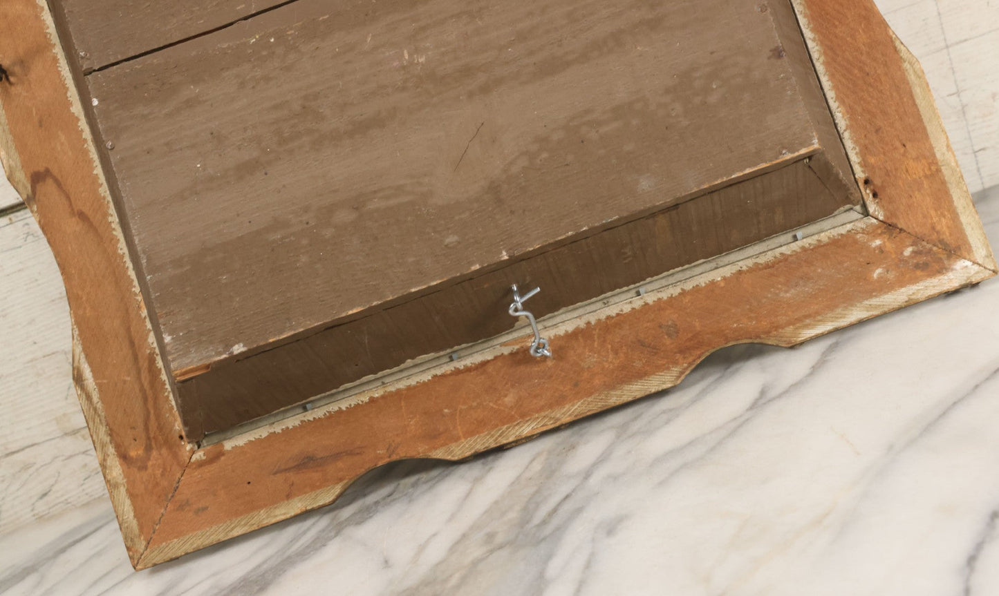 Lot 009 - Antique Victorian Wedding Commemoration Shadow Box With Lace Wedding Veil, Faux Floral Adornments, Cabinet Card Photograph Of Couple At Center, In Gesso Frame, 20-1/2" x 24-1/2" x 3-3/4"