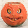 Lot 011 - Vintage Paper Pulp Papier Mache Halloween Jack-O-Lantern J.O.L. With Grinning Expression, Original Colored Insert, 5" Tall