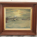 Lot 013 - Vintage Oil On Board Painting Of A Winter Country Scene In The Evening, Titled "December's Twilight," Artist Signed John B. Cabana, Jr., 1962, New Castle, New Hampshire 14-5/8" x 12-3/4"
