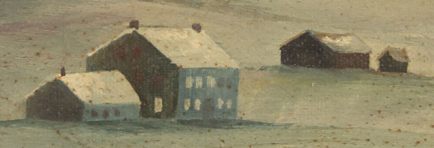 Lot 013 - Vintage Oil On Board Painting Of A Winter Country Scene In The Evening, Titled "December's Twilight," Artist Signed John B. Cabana, Jr., 1962, New Castle, New Hampshire 14-5/8" x 12-3/4"