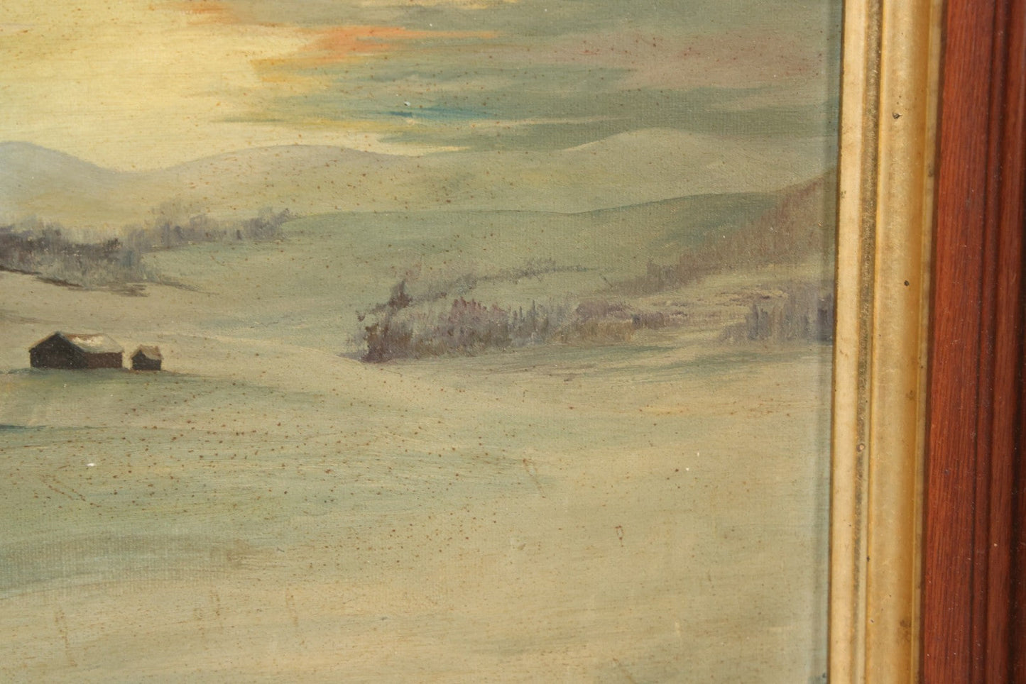 Lot 013 - Vintage Oil On Board Painting Of A Winter Country Scene In The Evening, Titled "December's Twilight," Artist Signed John B. Cabana, Jr., 1962, New Castle, New Hampshire 14-5/8" x 12-3/4"