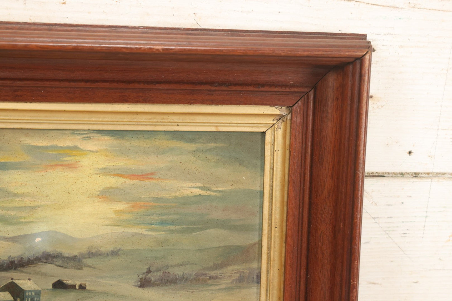 Lot 013 - Vintage Oil On Board Painting Of A Winter Country Scene In The Evening, Titled "December's Twilight," Artist Signed John B. Cabana, Jr., 1962, New Castle, New Hampshire 14-5/8" x 12-3/4"