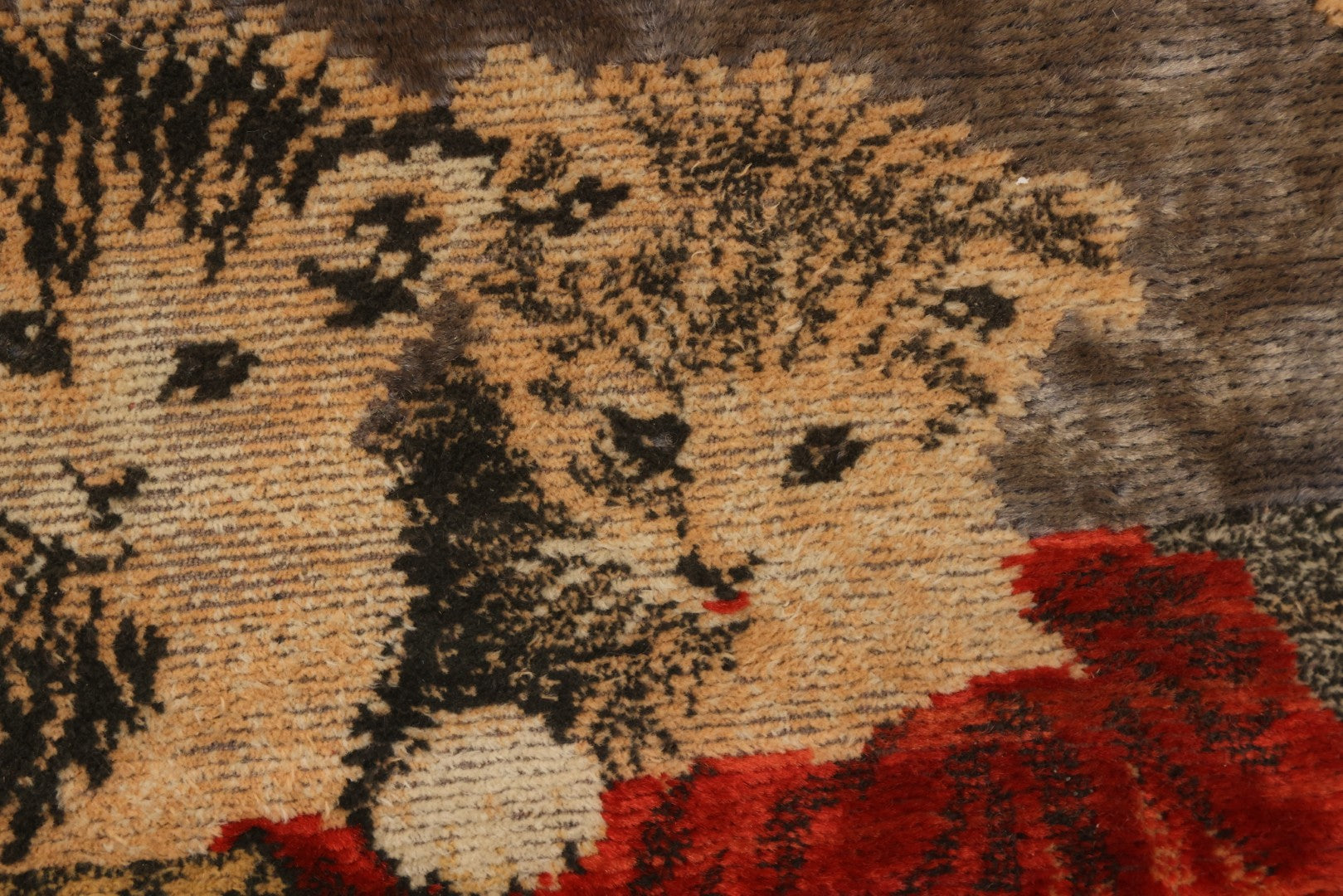 Lot 017 - Vintage Embroidery Of Three Kittens In A Basket With A Red Blanket, Antique Gold Gesso Frame, 21-1/2" x 18-1/4"