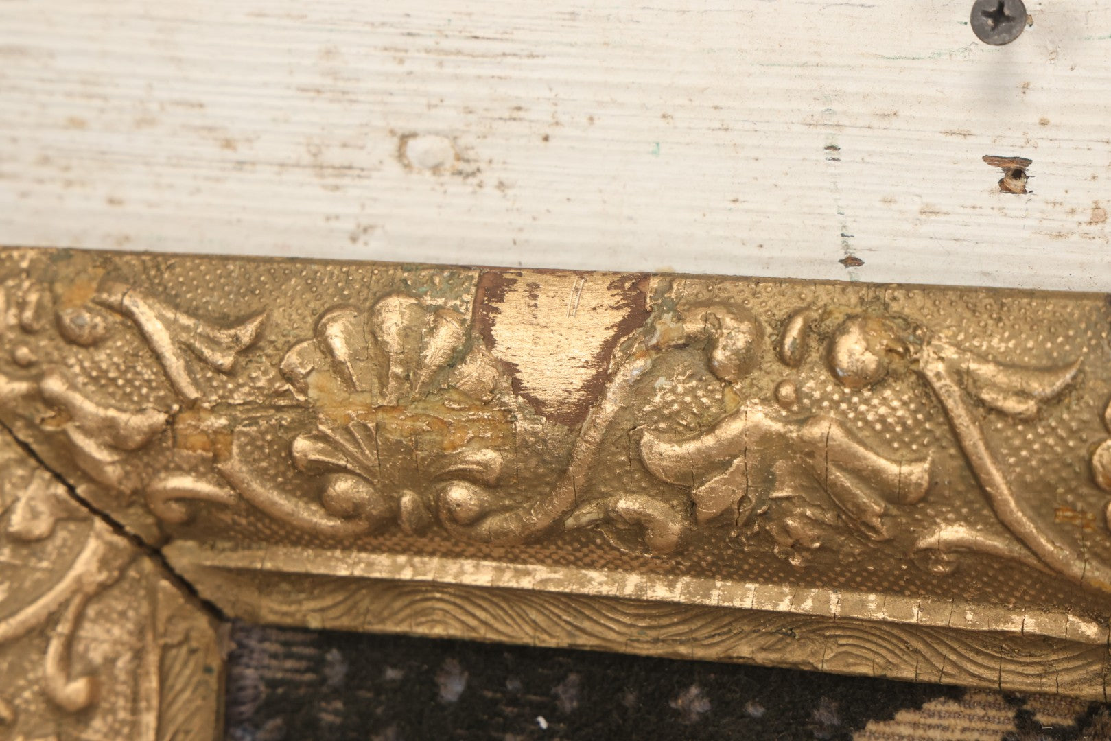 Lot 017 - Vintage Embroidery Of Three Kittens In A Basket With A Red Blanket, Antique Gold Gesso Frame, 21-1/2" x 18-1/4"