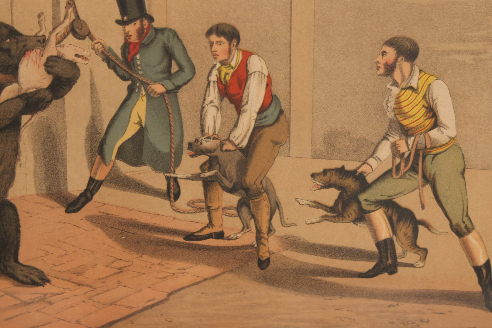 Lot 018 - Antique Hand Colored Lithograph Entitled "Bear Baiting" With Bear Eating, Baited By Dogs, Published By T. Mclean, 1820, Likely A Later Printing, In Frame, 15-3/8" x 11-3/4"