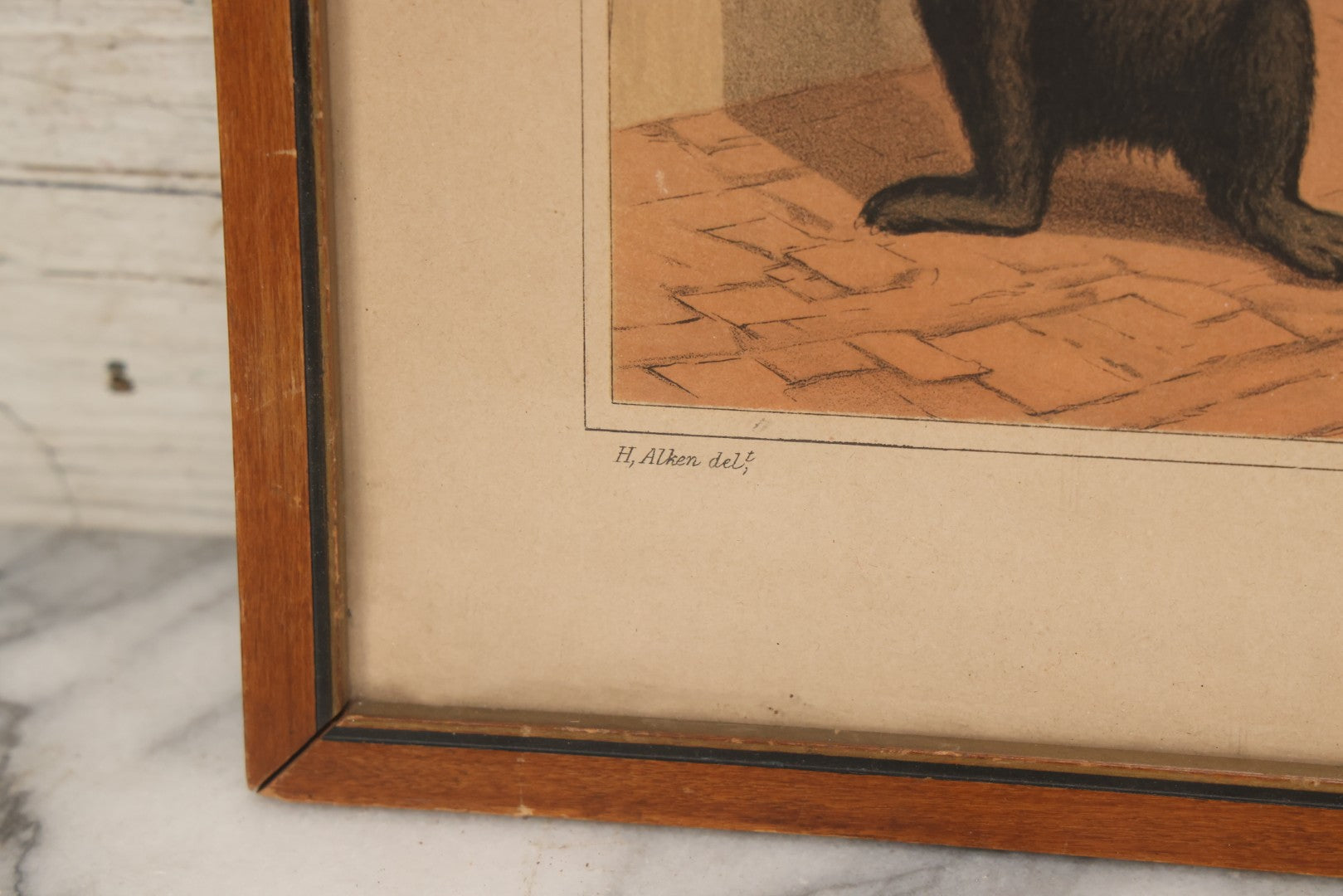 Lot 018 - Antique Hand Colored Lithograph Entitled "Bear Baiting" With Bear Eating, Baited By Dogs, Published By T. Mclean, 1820, Likely A Later Printing, In Frame, 15-3/8" x 11-3/4"