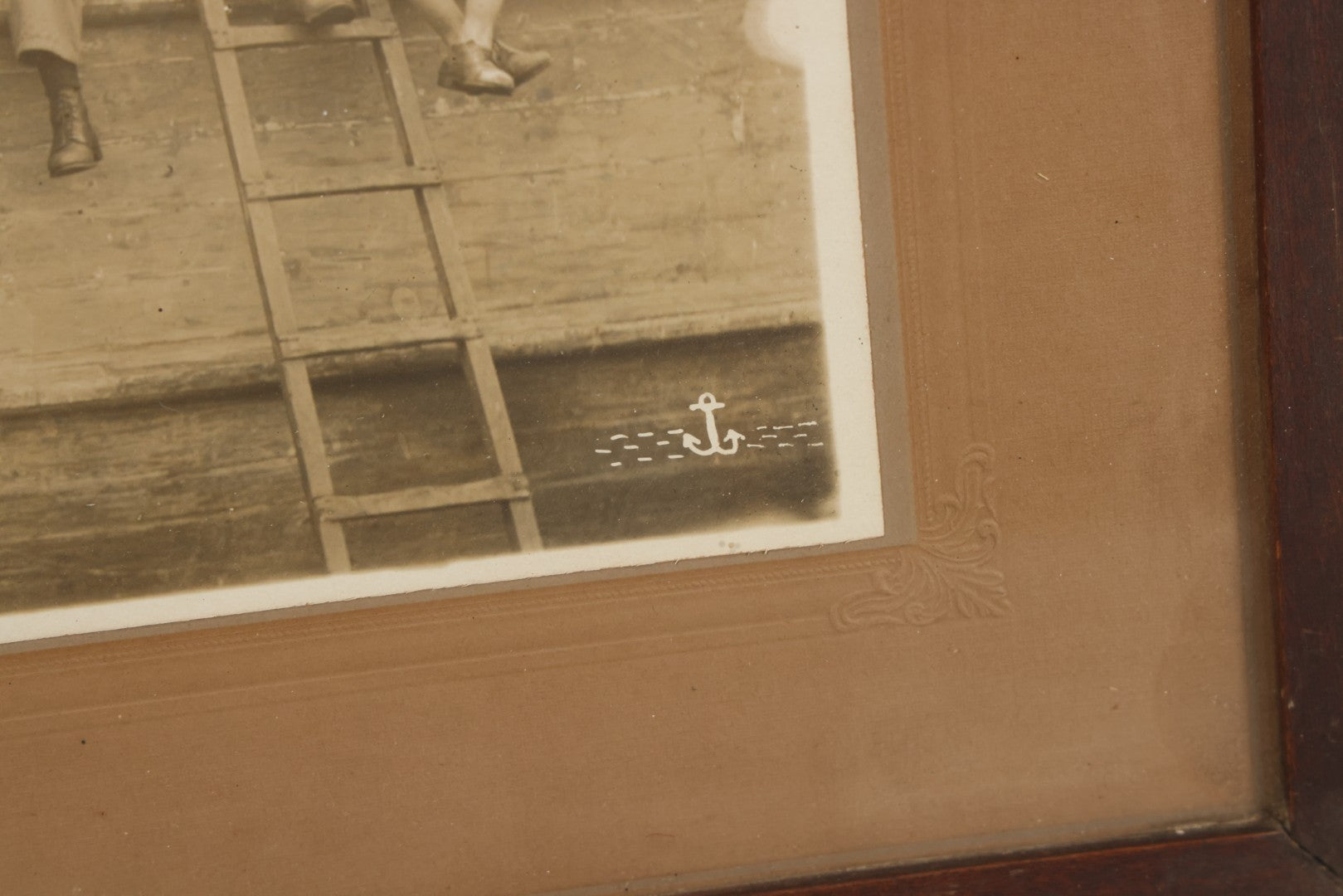 Lot 020 - Antique Boarded Photograph In Frame Of "The 'Wrecking Crew' Of The New York," 1915, Occupational Photos Of Navy Sailors Posing On Ship, With Tools Of The Trade, U.S.S. New York (BB-34), 15-5/8" x 13-5/8"
