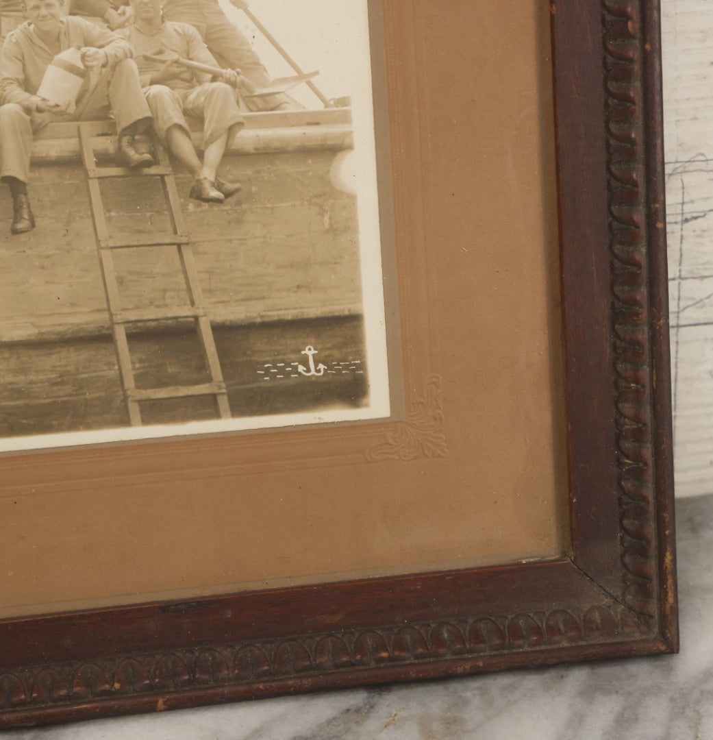 Lot 020 - Antique Boarded Photograph In Frame Of "The 'Wrecking Crew' Of The New York," 1915, Occupational Photos Of Navy Sailors Posing On Ship, With Tools Of The Trade, U.S.S. New York (BB-34), 15-5/8" x 13-5/8"