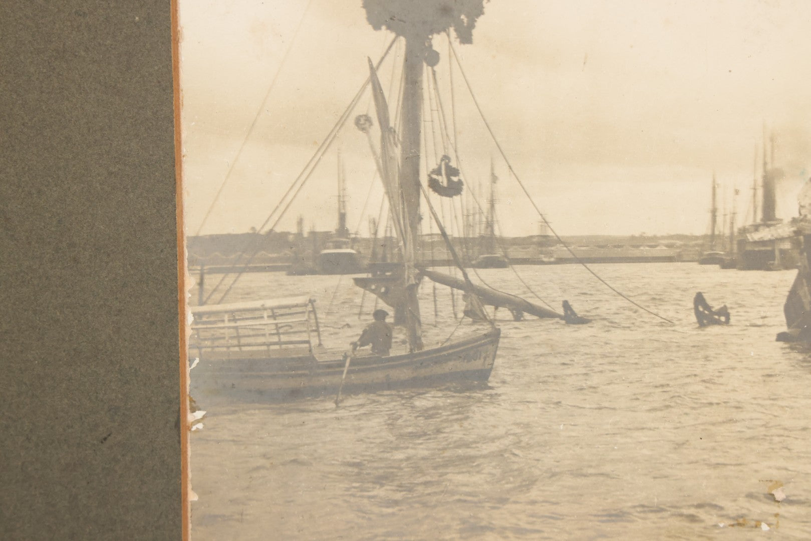Lot 022 - Antique Boarded Photograph Of The Aftermath Of The Sinking Of The U.S.S. Maine, Havana Harbor, Cuba, 1898, Event That Sparked The Spanish-American War, 17" x 13-1/4"