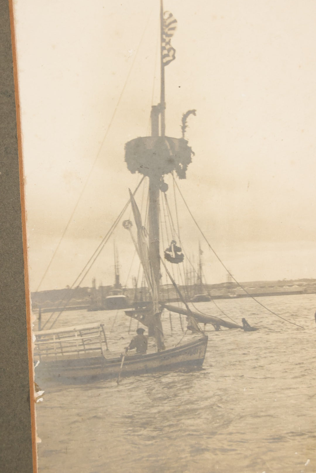 Lot 022 - Antique Boarded Photograph Of The Aftermath Of The Sinking Of The U.S.S. Maine, Havana Harbor, Cuba, 1898, Event That Sparked The Spanish-American War, 17" x 13-1/4"