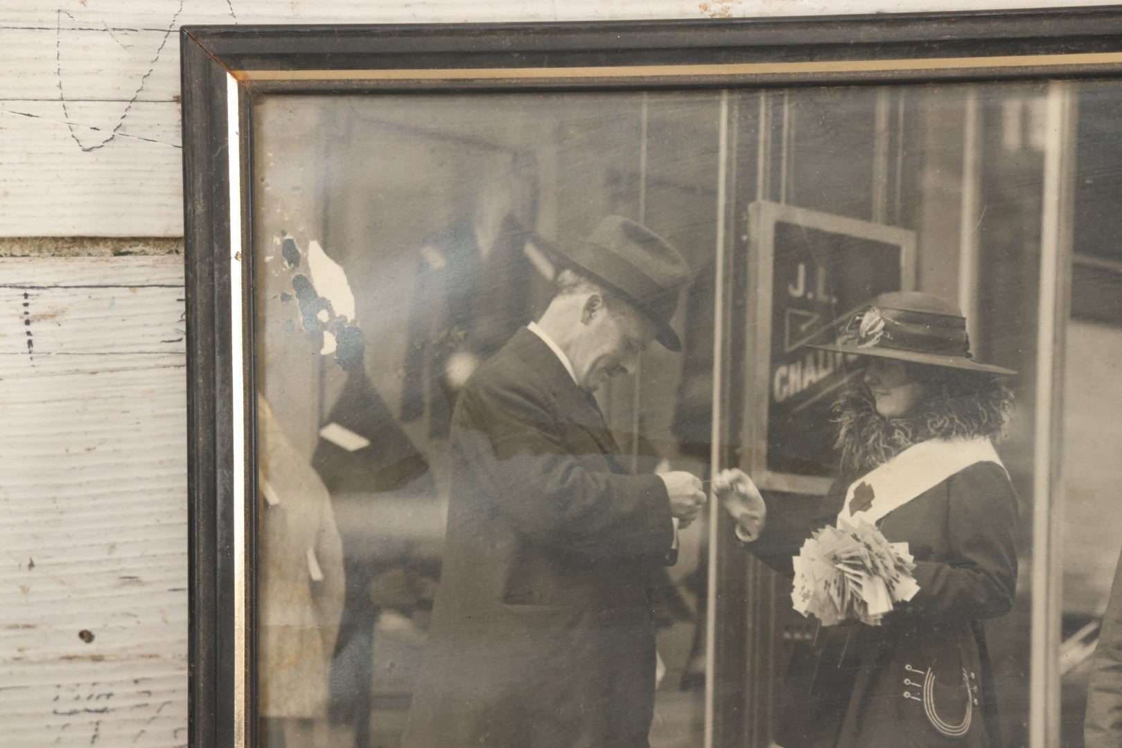 Lot 024 - Antique Framed Photograph Of Red Cross Volunteers Soliciting Donations, Support, Including Boy Scout Identified As William Bell, Circa 1916, 14-1/8" x 11-1/4"