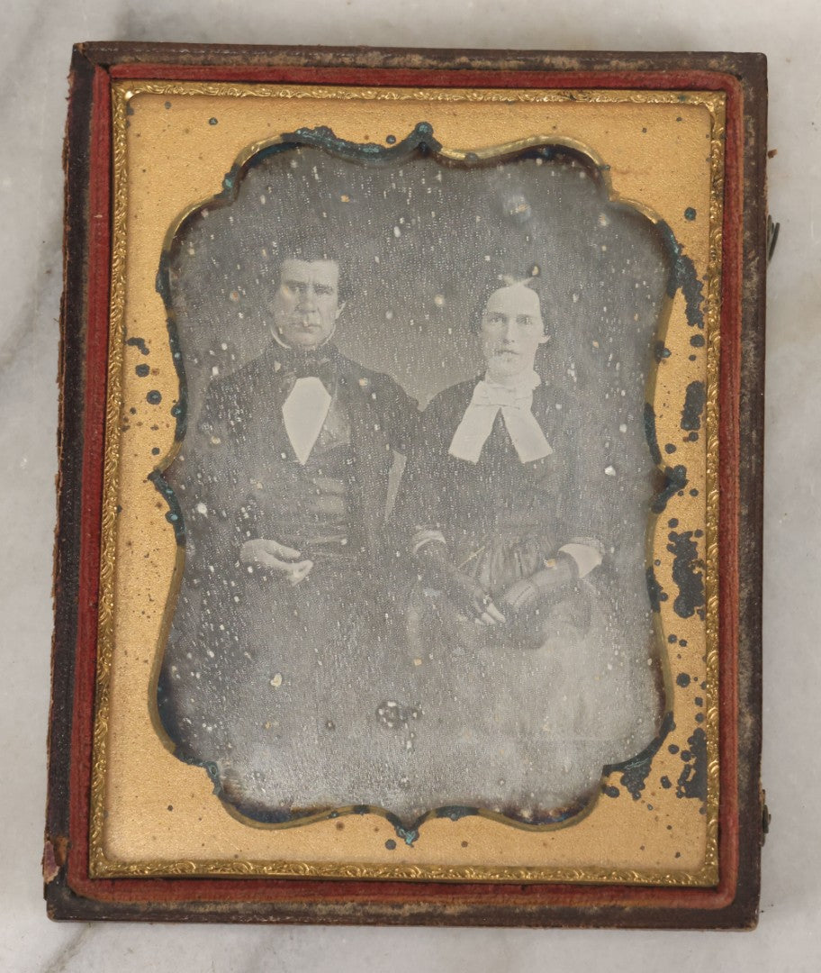 Lot 025 - Antique 1/4 Plate Daguerreotype Photograph Of William Dickerman And Caroline Eliza Mayhew, Married December 25Th, 1839, With Other Biographical Dates, In Full Split Leatherette Union Case