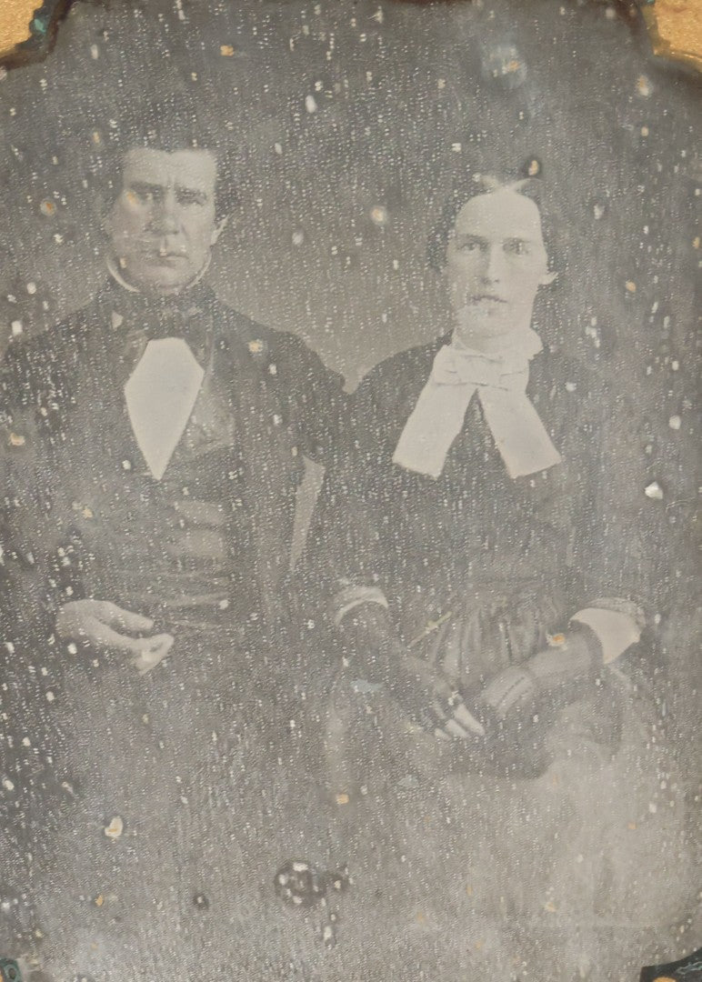 Lot 025 - Antique 1/4 Plate Daguerreotype Photograph Of William Dickerman And Caroline Eliza Mayhew, Married December 25Th, 1839, With Other Biographical Dates, In Full Split Leatherette Union Case