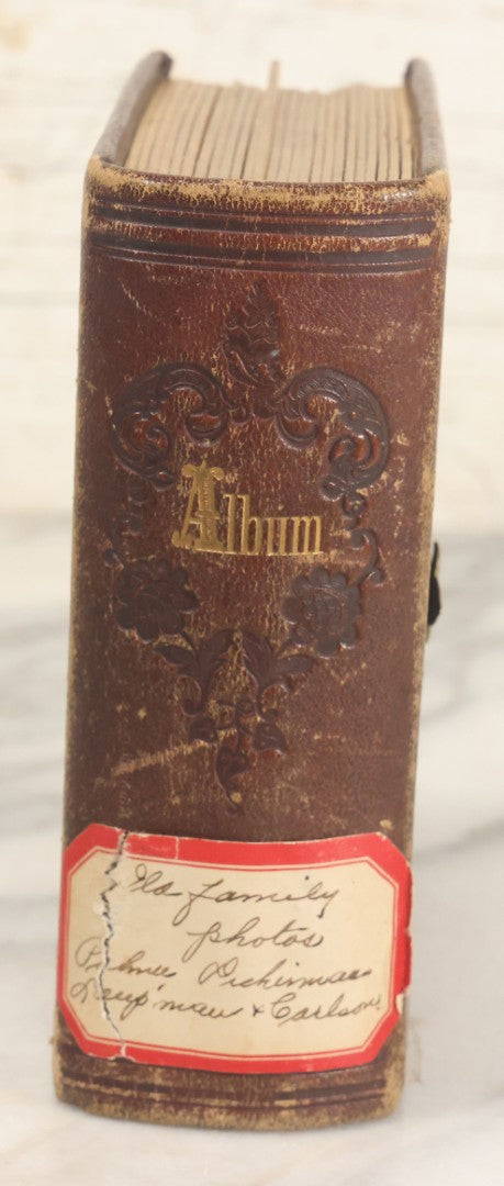Lot 030 - Antique 19th Century Family Photo Album With Photographs Of The Dickerman, Palmer, And Mayhew Family, With 25 Carte De Visite C.D.V. Photographs And 10 Tintype Photographs, Note Binding Wear, Loosening