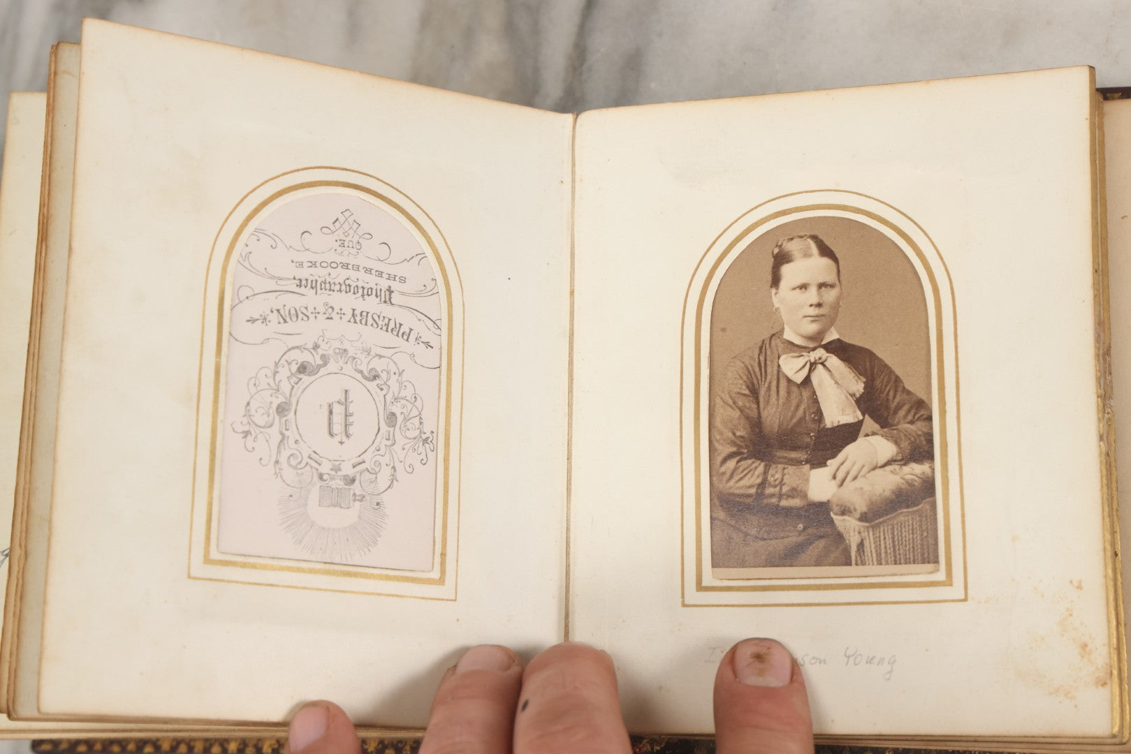 Lot 030 - Antique 19th Century Family Photo Album With Photographs Of The Dickerman, Palmer, And Mayhew Family, With 25 Carte De Visite C.D.V. Photographs And 10 Tintype Photographs, Note Binding Wear, Loosening