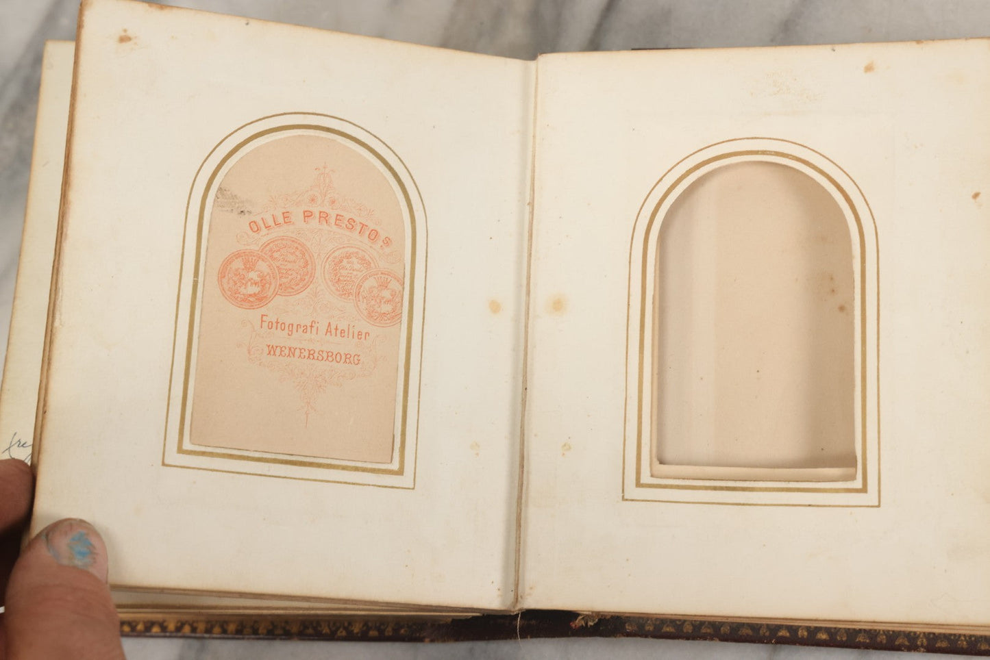 Lot 030 - Antique 19th Century Family Photo Album With Photographs Of The Dickerman, Palmer, And Mayhew Family, With 25 Carte De Visite C.D.V. Photographs And 10 Tintype Photographs, Note Binding Wear, Loosening