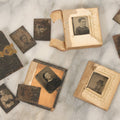 Lot 031 - Antique 19th Century Craft Grade Gem Tintype Photo Album With Many Loose Photos, Damaged, Poor Condition Album, 20+ Gem Tintype Photos