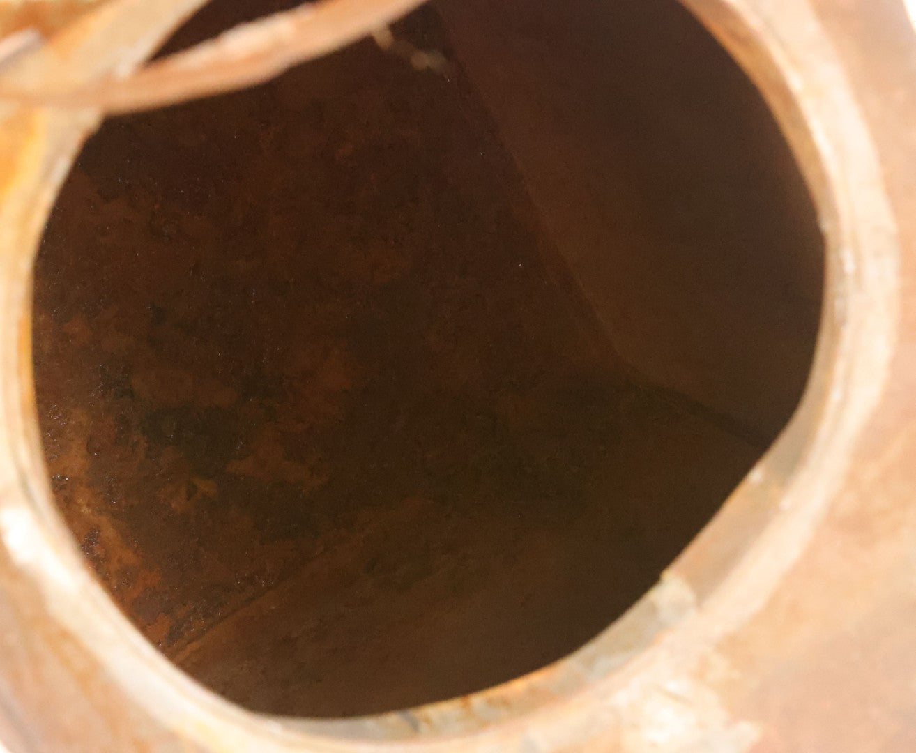 Lot 032 - Antique Stencil Painted Tin From The Oriental Tea Company, Boston, In Red Paint, With Various Wear And Tear, Internal Rust, Approximately 13-3/8" x 13-3/8" x 9-5/8"