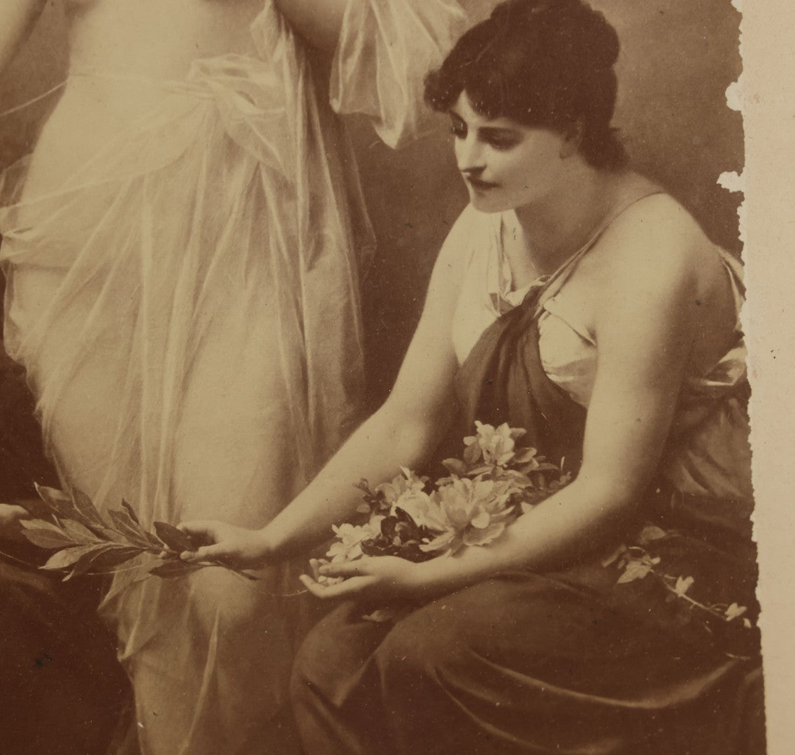 Lot 034 - Antique Print In Frame Of "The Three Fates" Of Greek Mythology, Who Spin, Measure And Cut The Thread Of Life, 15" x 18", Note Loss, Wear