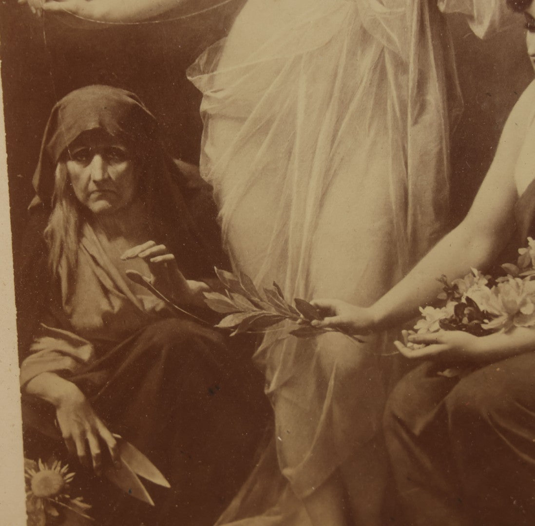 Lot 034 - Antique Print In Frame Of "The Three Fates" Of Greek Mythology, Who Spin, Measure And Cut The Thread Of Life, 15" x 18", Note Loss, Wear