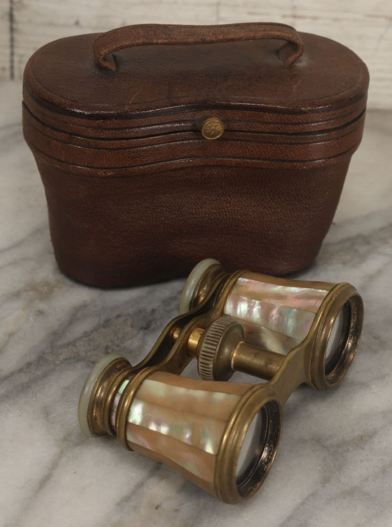 Lot 035 - Antique Mother Of Pearl Coated Opera Glasses Binoculars With Case, Marked William A. Rutster, Sheboygan, Wisconsin, Note Missing Nameplate, Right Side Lens, Working Condition