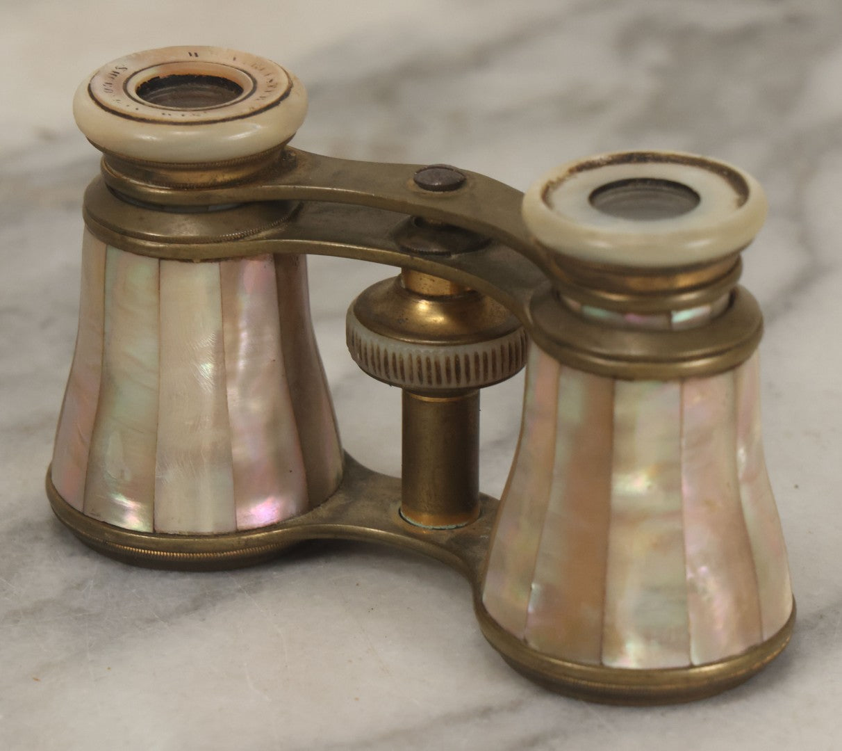 Lot 035 - Antique Mother Of Pearl Coated Opera Glasses Binoculars With Case, Marked William A. Rutster, Sheboygan, Wisconsin, Note Missing Nameplate, Right Side Lens, Working Condition