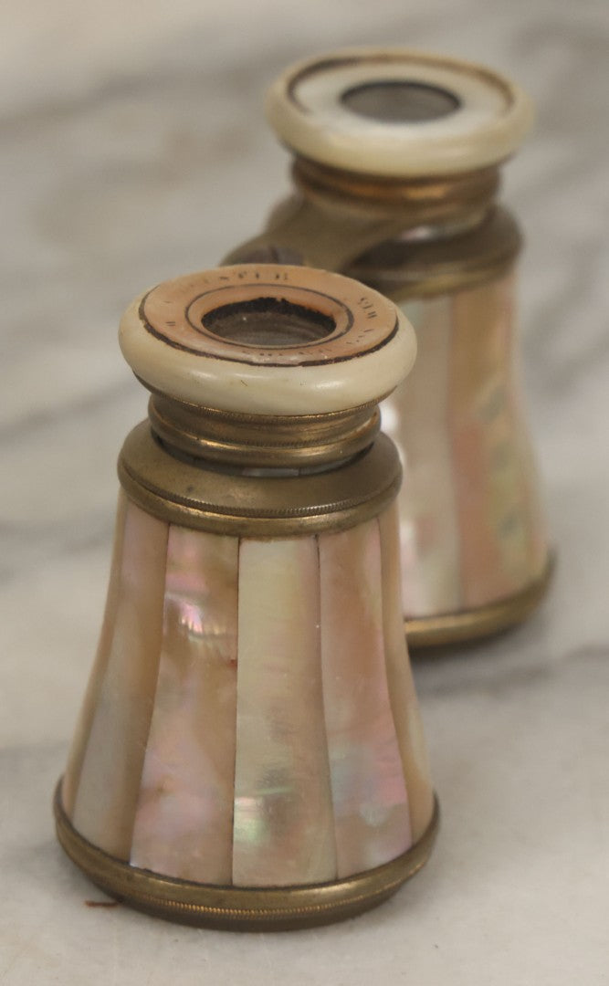 Lot 035 - Antique Mother Of Pearl Coated Opera Glasses Binoculars With Case, Marked William A. Rutster, Sheboygan, Wisconsin, Note Missing Nameplate, Right Side Lens, Working Condition
