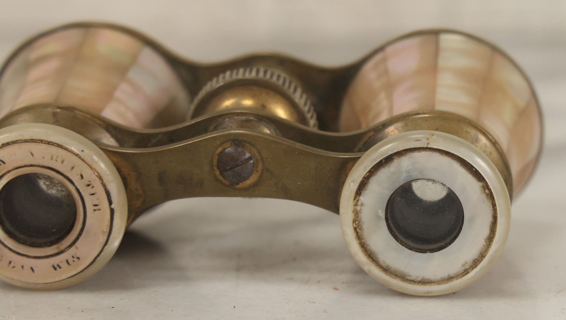 Lot 035 - Antique Mother Of Pearl Coated Opera Glasses Binoculars With Case, Marked William A. Rutster, Sheboygan, Wisconsin, Note Missing Nameplate, Right Side Lens, Working Condition