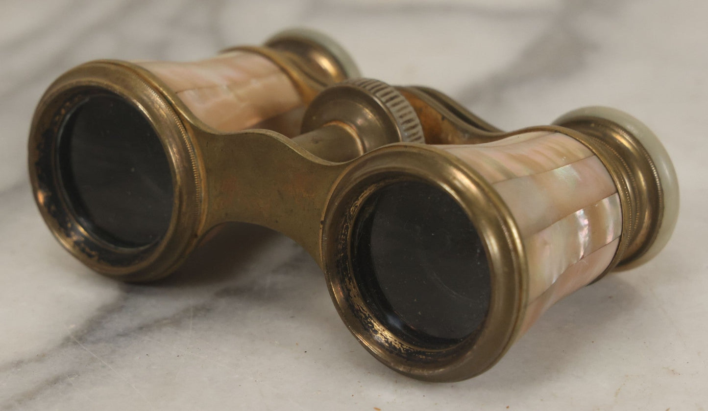 Lot 035 - Antique Mother Of Pearl Coated Opera Glasses Binoculars With Case, Marked William A. Rutster, Sheboygan, Wisconsin, Note Missing Nameplate, Right Side Lens, Working Condition