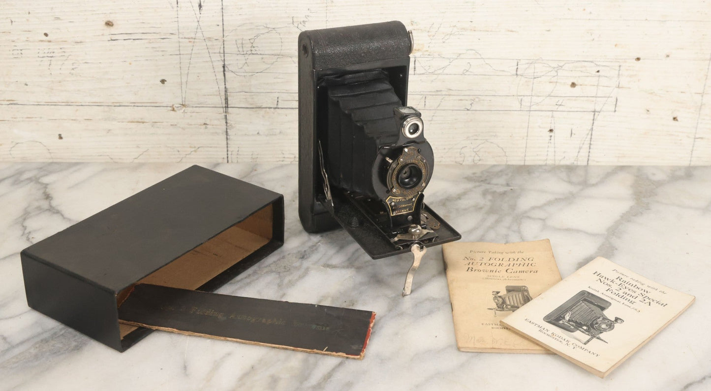 Lot 036 - Antique Kodak No. 2 Folding Autographic Brownie Film Camera In Original Box With Paperwork