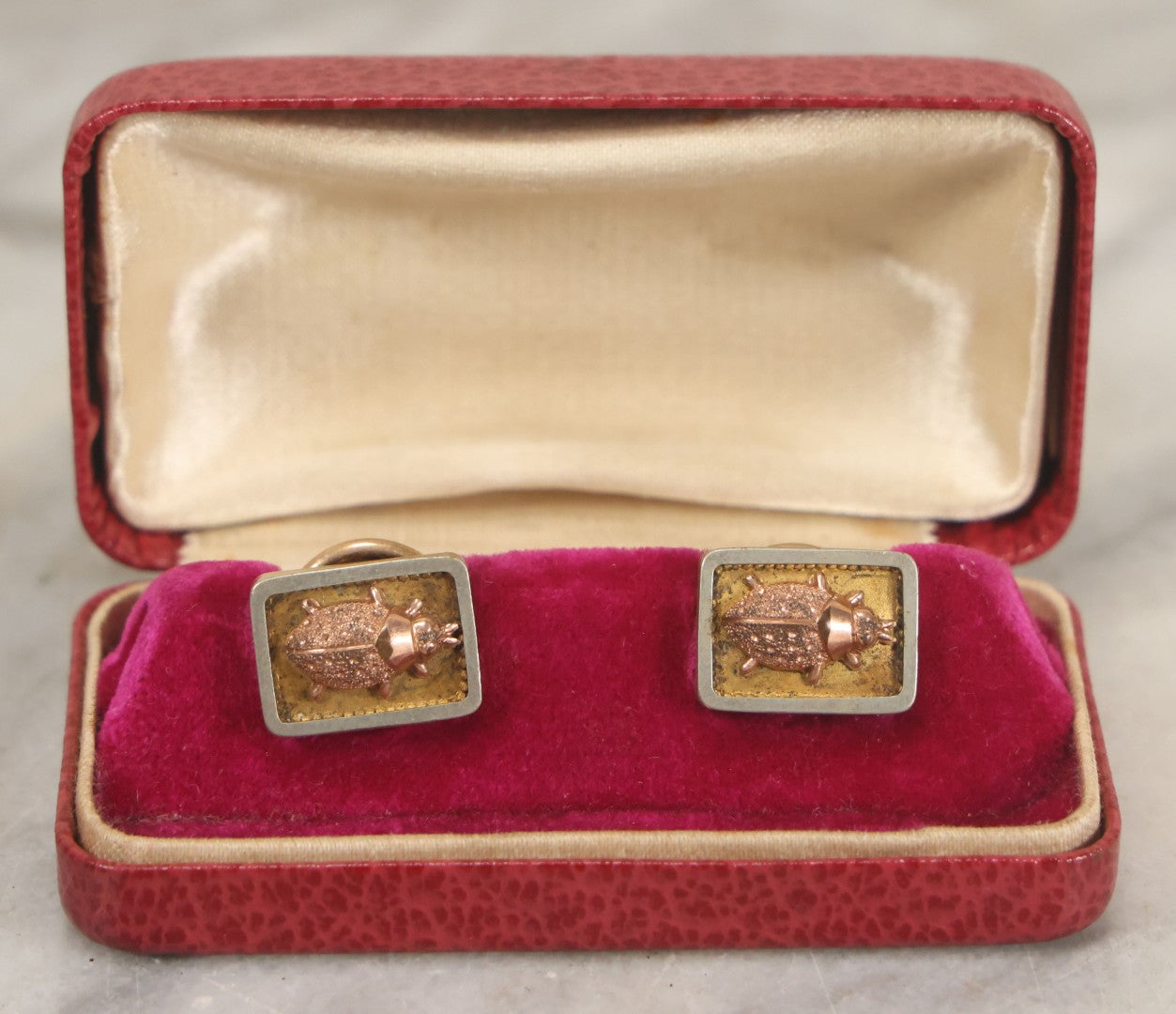 Lot 037 - Pair Of Vintage Lady Bug Or Other Insect Cufflinks In Original Box, Unsigned
