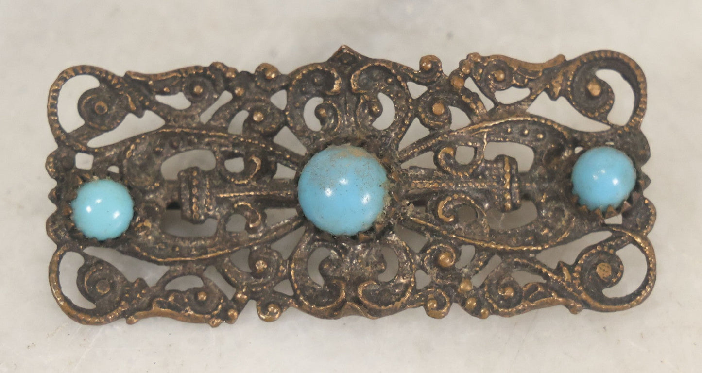 Lot 039 - Antique Metal Belt Loop Accessory With Faux Turquoise Gems, Ornate Design