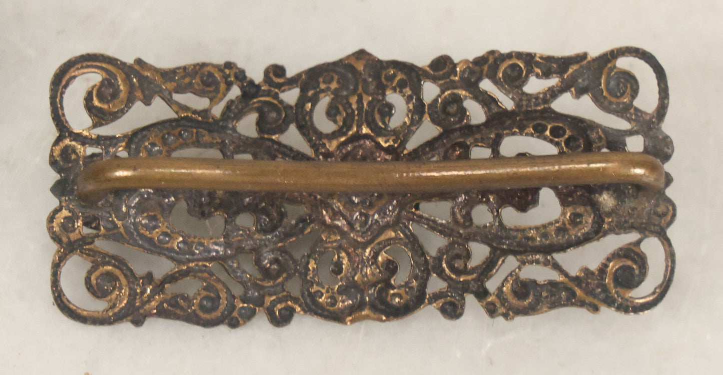 Lot 039 - Antique Metal Belt Loop Accessory With Faux Turquoise Gems, Ornate Design