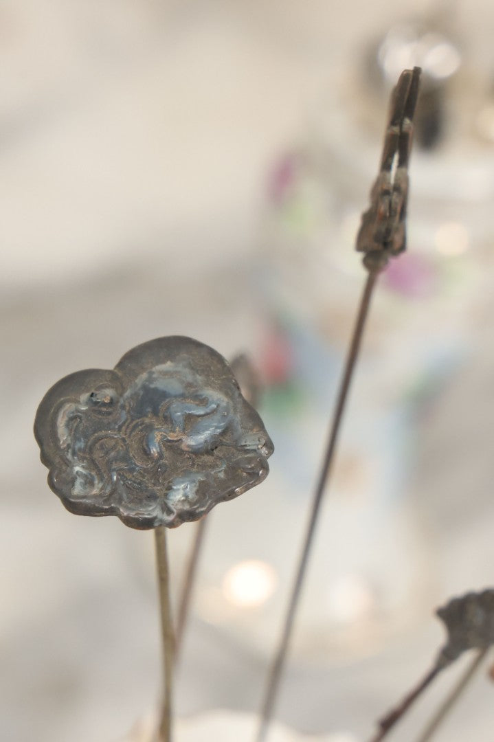 Lot 040 - Grouping Of Twelve Antique Hat Pins And Two Porcelain Hat Pin Holders, Including Some With Sterling, Blue Gem, Art Nouveau, And More