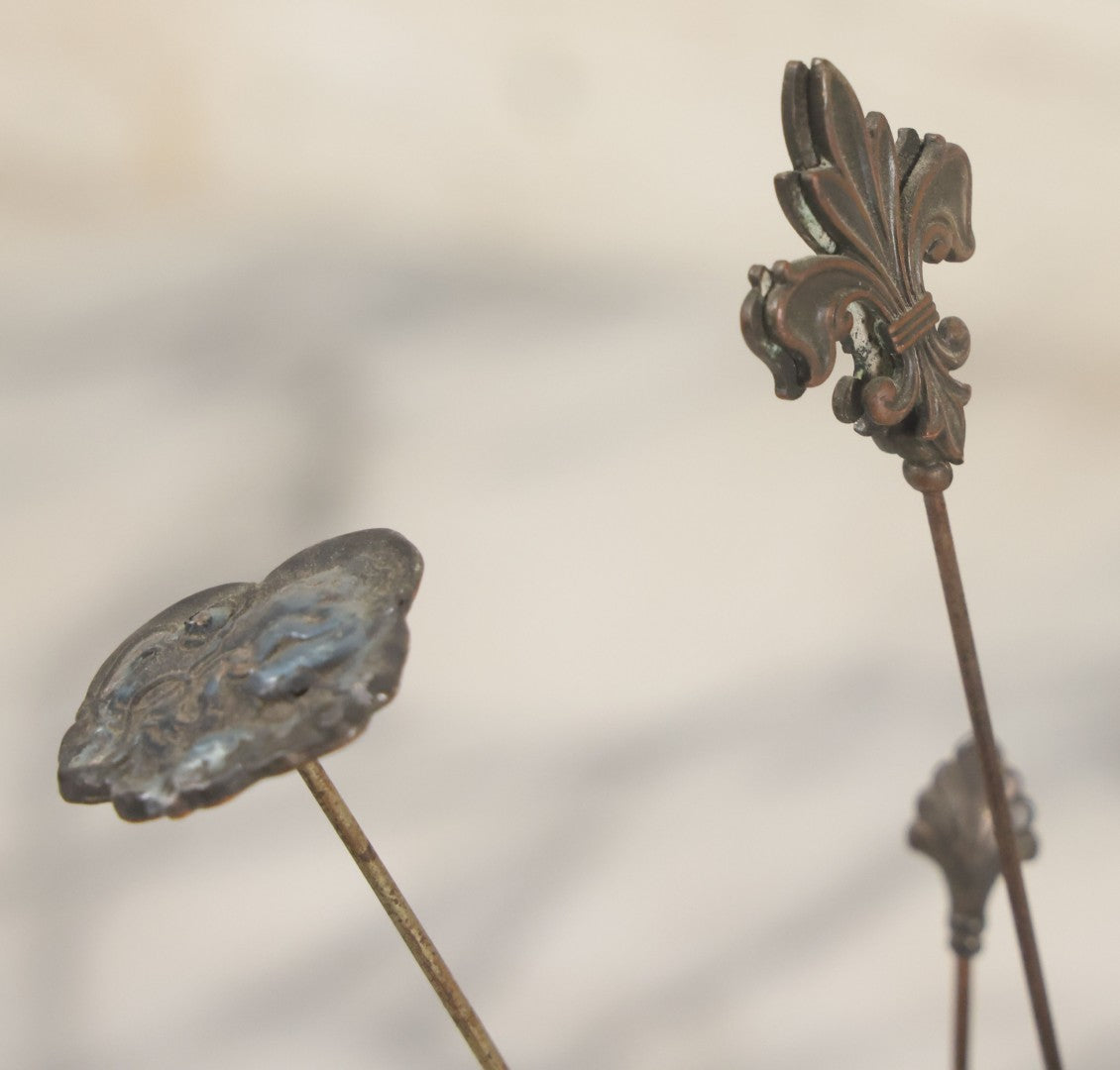 Lot 040 - Grouping Of Twelve Antique Hat Pins And Two Porcelain Hat Pin Holders, Including Some With Sterling, Blue Gem, Art Nouveau, And More