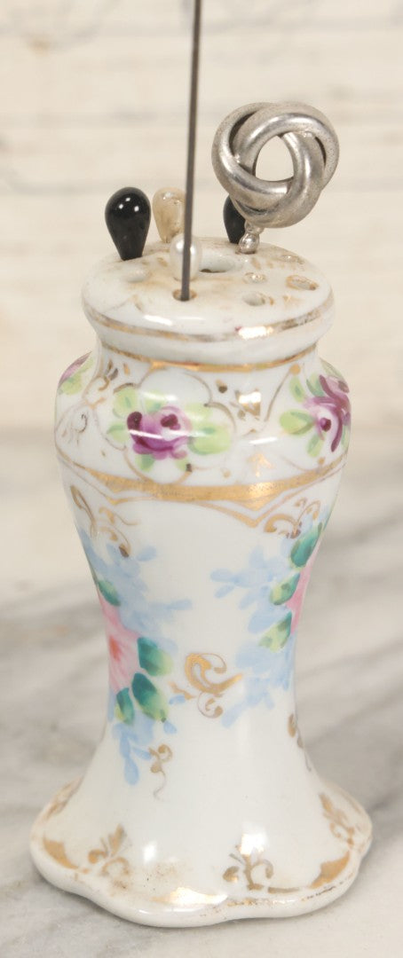 Lot 040 - Grouping Of Twelve Antique Hat Pins And Two Porcelain Hat Pin Holders, Including Some With Sterling, Blue Gem, Art Nouveau, And More