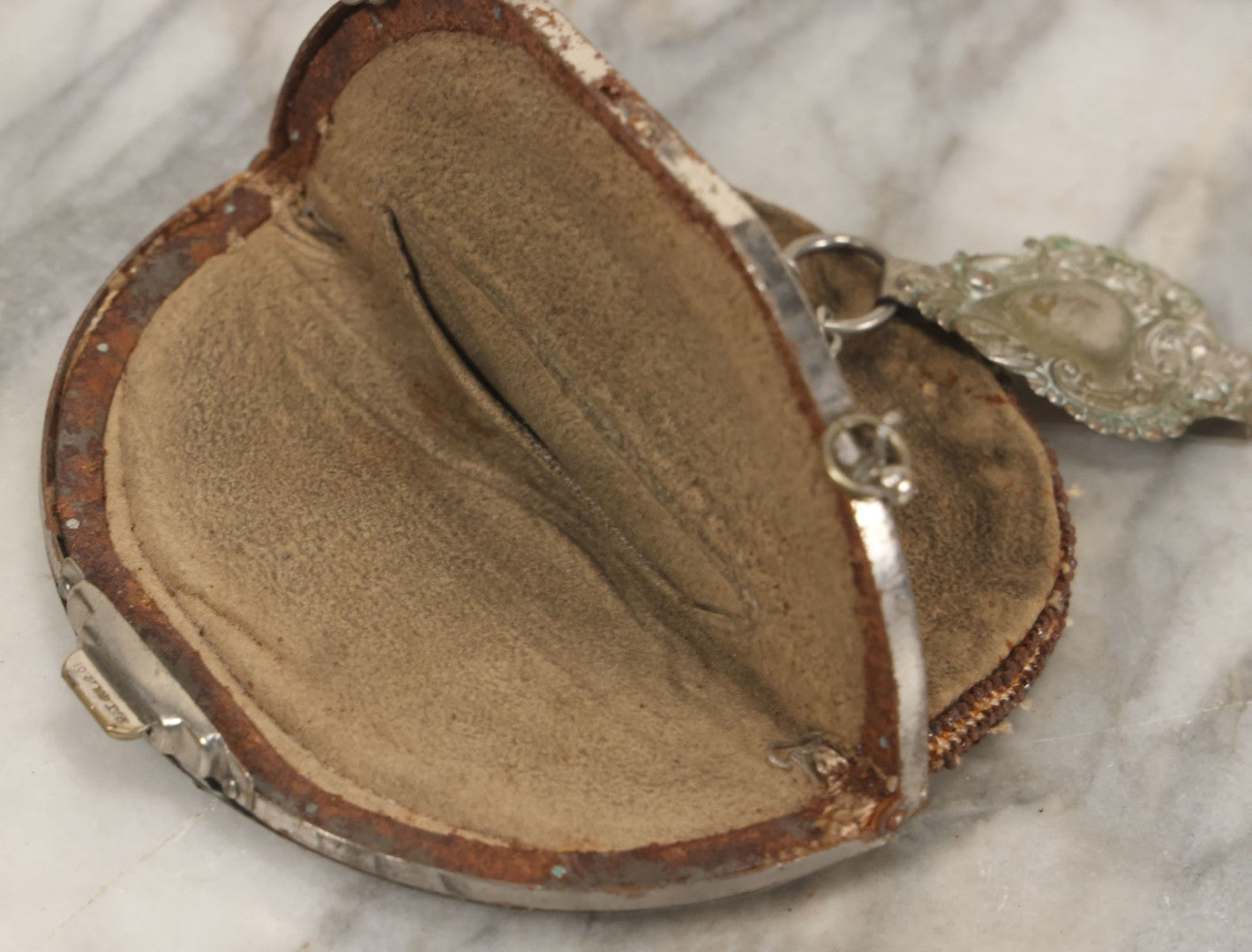 Lot 041 - Pair Of Antique Beaded Purses With Silverplate Hardware, Chatelaine Clip, Circa 1900, Note Wear, Losses, Worn Interior