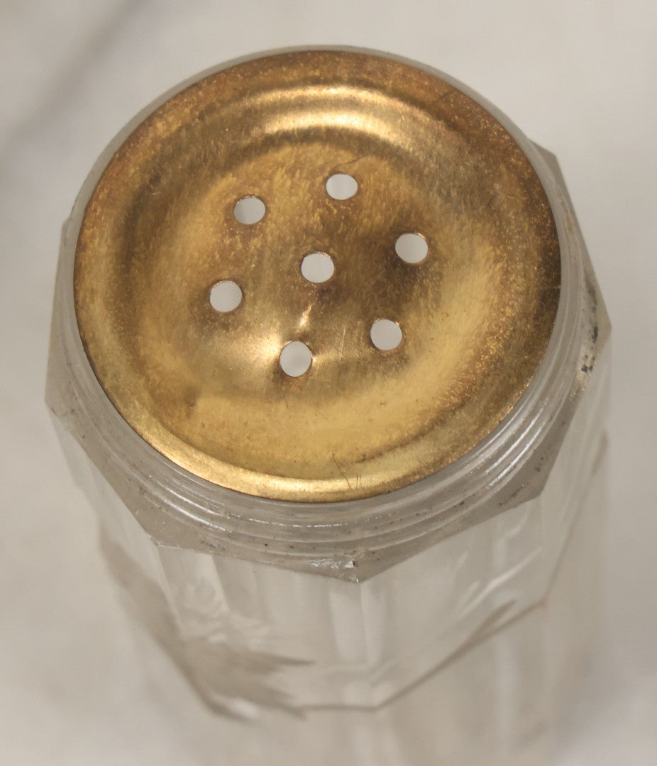 Lot 042 - Antique Etched Glass Powder Shaker With Sterling Silver Art Nouveau Repoussé Lid, Botanical Motif Cut Into Glass, Marked Sterling