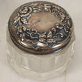 Lot 043 - Antique Glass Dresser Powder Or Cream Jar With Sterling Silver Art Nouveau Repoussé Lid, Marked Sterling