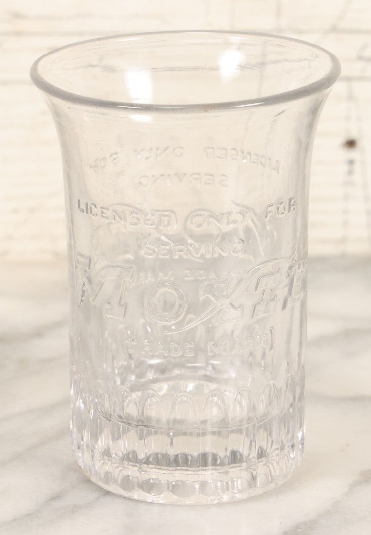Lot 045 - Antique Moxie Soda Fountain Glass Drinking Cup, "Licensed Only For Serving Moxie," Trademarked