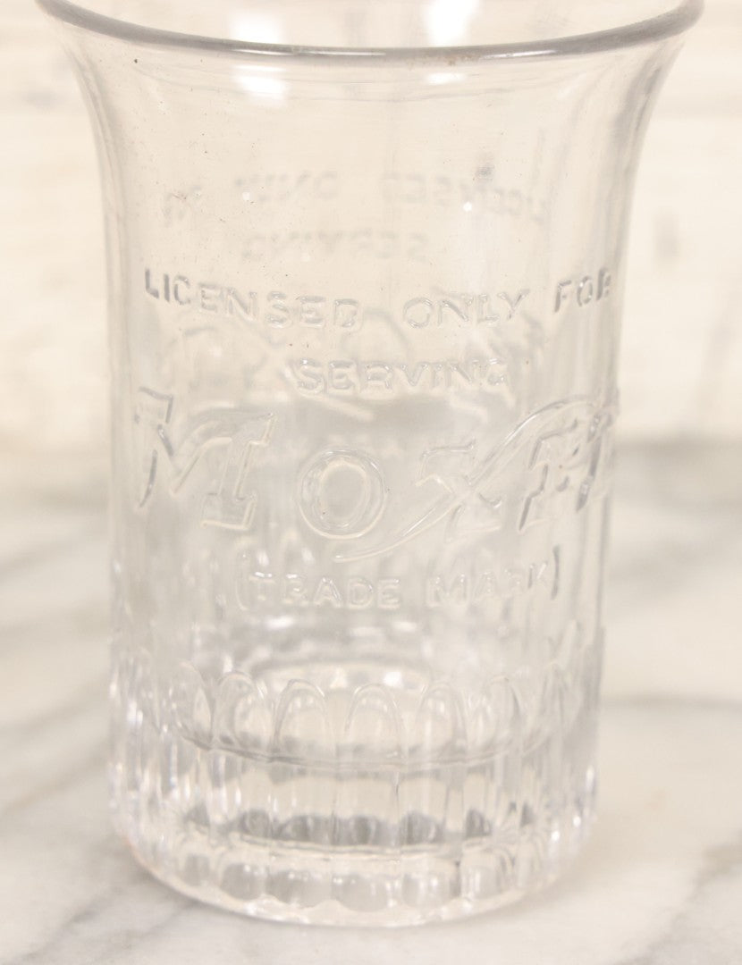 Lot 045 - Antique Moxie Soda Fountain Glass Drinking Cup, "Licensed Only For Serving Moxie," Trademarked