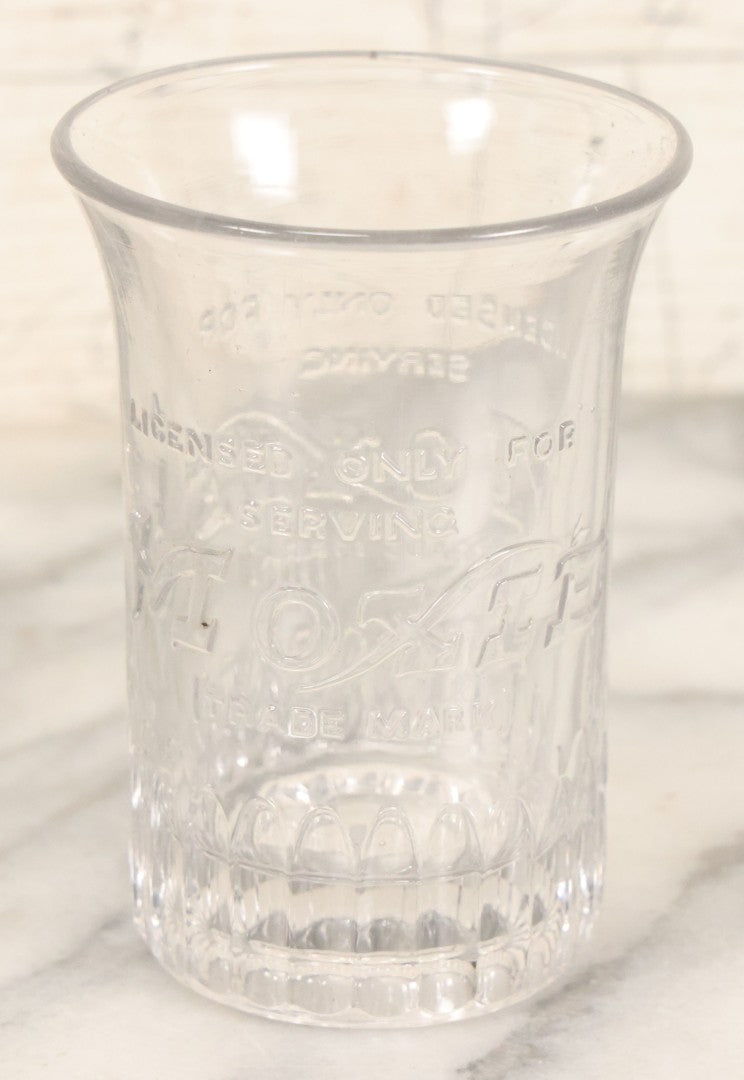 Lot 045 - Antique Moxie Soda Fountain Glass Drinking Cup, "Licensed Only For Serving Moxie," Trademarked