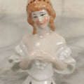 Lot 046 - Antique Porcelain Figural Lady Brush Topper With Orange Hair, Hand Painted, Made In Germany, No Brush