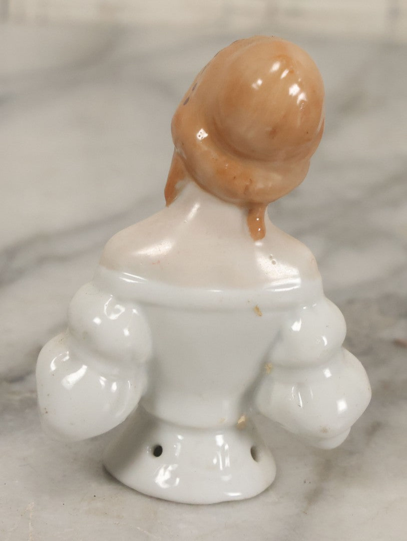 Lot 046 - Antique Porcelain Figural Lady Brush Topper With Orange Hair, Hand Painted, Made In Germany, No Brush