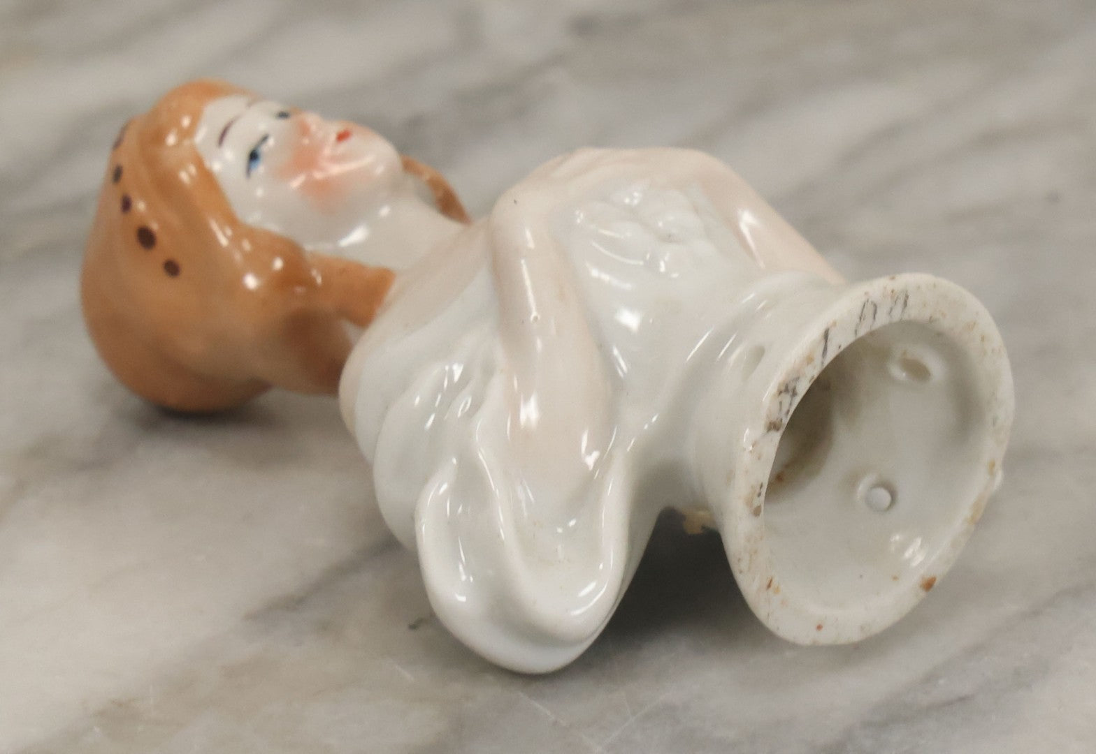 Lot 046 - Antique Porcelain Figural Lady Brush Topper With Orange Hair, Hand Painted, Made In Germany, No Brush