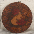 Lot 047 - Antique Flemish Art Pyrography Wood Burned Wall Hanger Disc With "Gibson Girl" Style Woman With Red Lipstick, Flowers, 7-3/4" Diameter